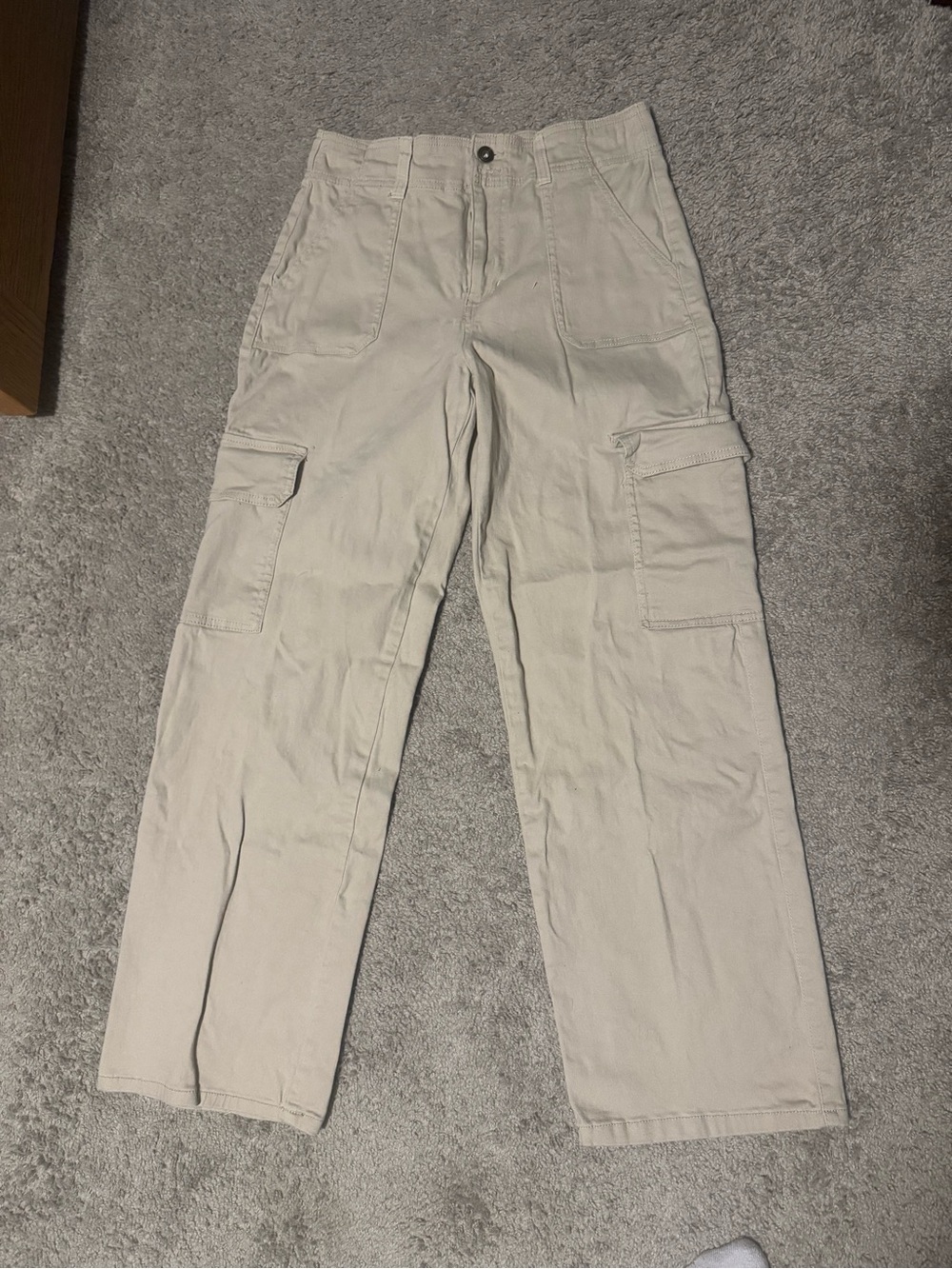 Beige Wide Leg Cargo Pants